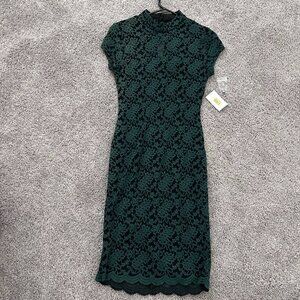 B. Darlin Green Black Lace Bodycon Mini Dress High Neck 9/10 NWT